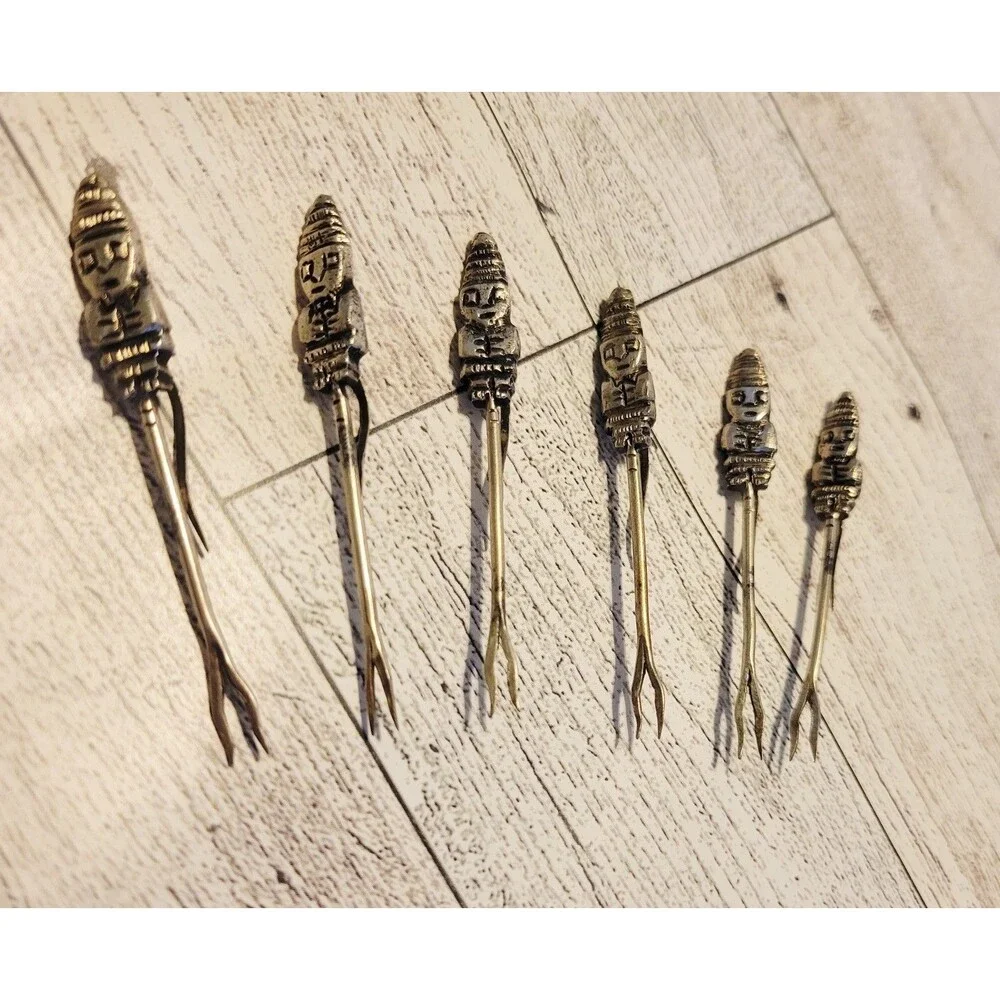 VINTAGE Silver Peruvian Cocktail Olive Forks Set Of 6